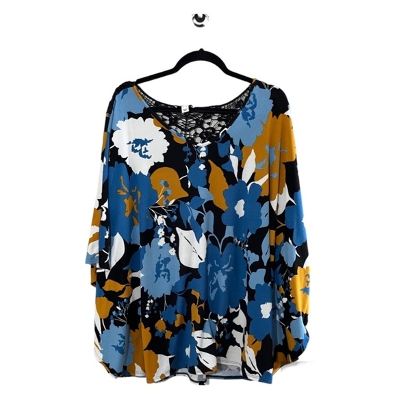 Susan Graver Sweater Women XL Blue Floral Pullover Boho Western Office Neutral - Picture 3 of 12